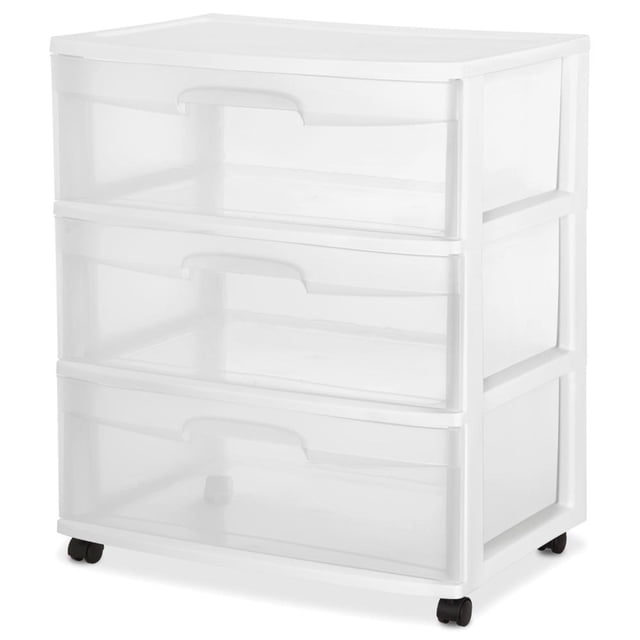 Cajonera Sterilite Grande con 3 Cajones con Ruedas Blanca