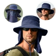 Htwon Unisex Sun Bucket Hat Neck Flap Cover,Wide Brim Fishing Safari Cap UV Protection