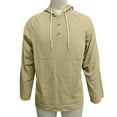 thumbnail image 7 of Men's Cotton Linen Shirts Long Sleeve Half Button Drawstring Hooded Cardigan Solid Color Summer Casual Beach Vacation Wear Khaki XL, 7 of 7