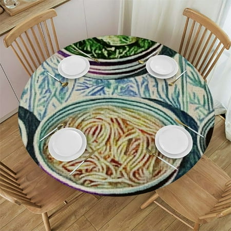 

Sheronv Bowls Round Tablecloth 100% Polyester Fiber with Elastic Edge Full Width Single-Sided Printing Stain-Resistant and Washable Ideal for Indoor and Outdoor Restaurants Weddings Parties 42 -46