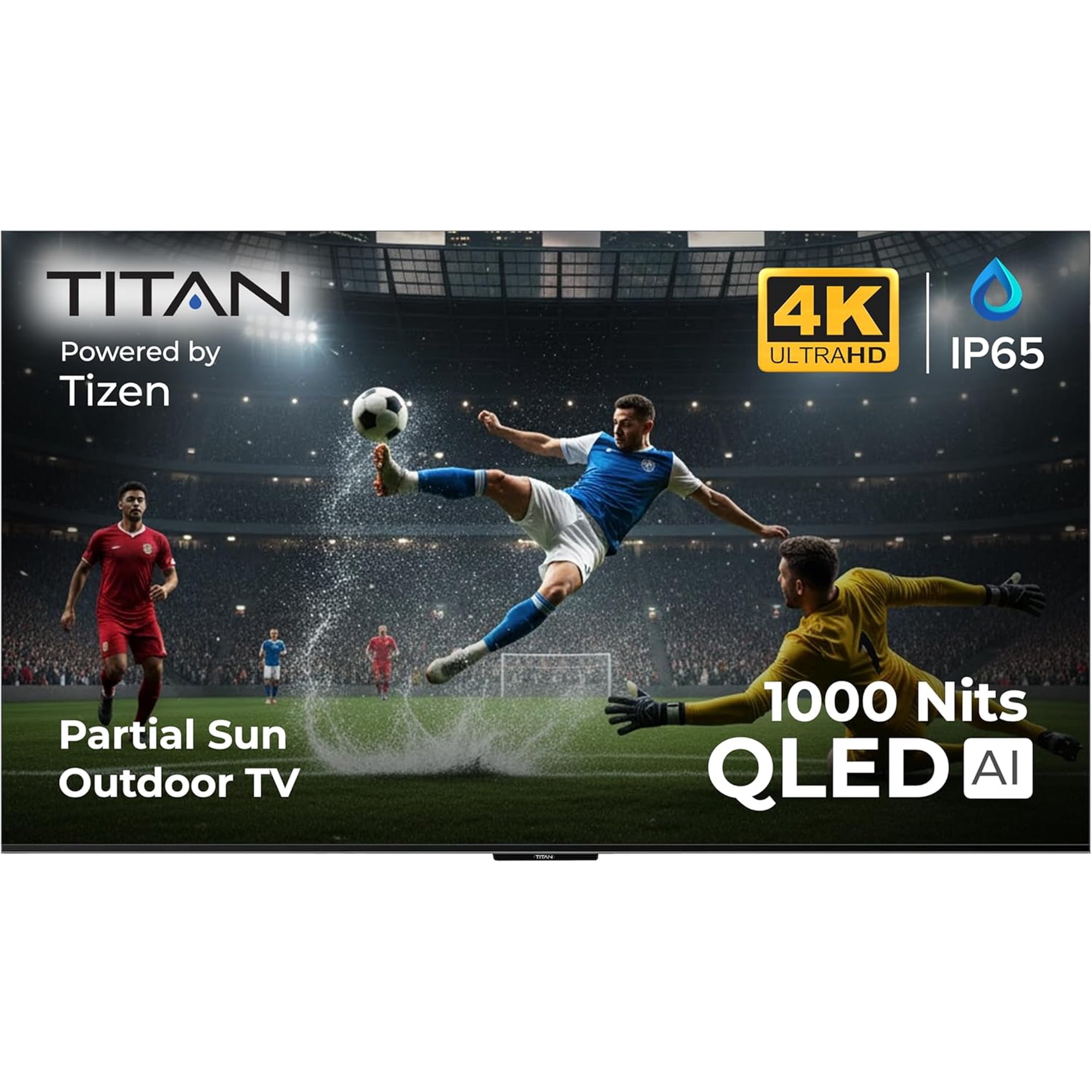 Titan S200 QLED 43 Inch Outdoor TV, Partial Sun, IP65 Smart Weatherproof TV, 4K HDR, 60 Hz, Tizen AI OS, 1000 Nits, Wi-Fi 5, HDR10+, Outdoor TV Cover, Slim Bezel, 2 Yr Wty