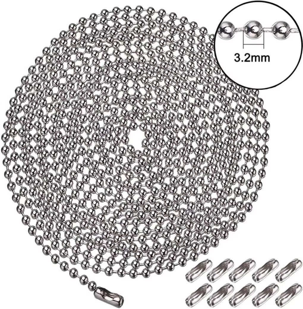 Vinaco Pull Chain Extension, 10 Feet #6 Size 3.2mm Stainless Steel Bead  Chain, D