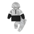 thumbnail image 1 of Qmyliery 2 Pcs Newborn Pants Set, Toddler Contrast Color Long Sleeve Hooded Sweatshirt + Solid Color Trousers with Pocket, 1 of 9