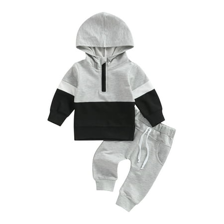 

ZIYIXIN Toddler Baby Boys Girls Fall Winter Clothes Patchwork Zip Up Hoodie Sweatshirt Top Pants Outfits Gray 18-24 Months
