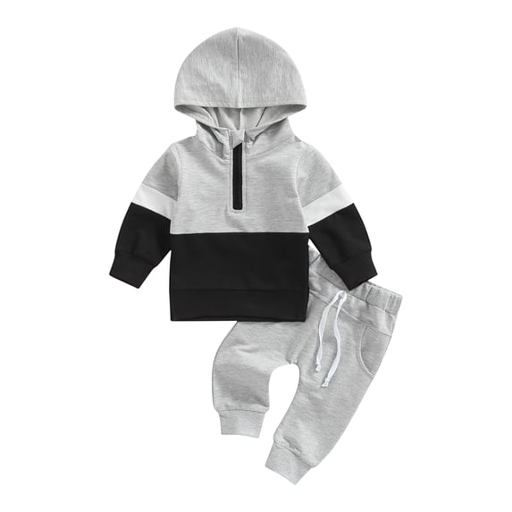 Qmyliery 2 Pcs Newborn Pants Set, Toddler Contrast Color Long Sleeve Hooded Sweatshirt + Solid Color Trousers with Pocket