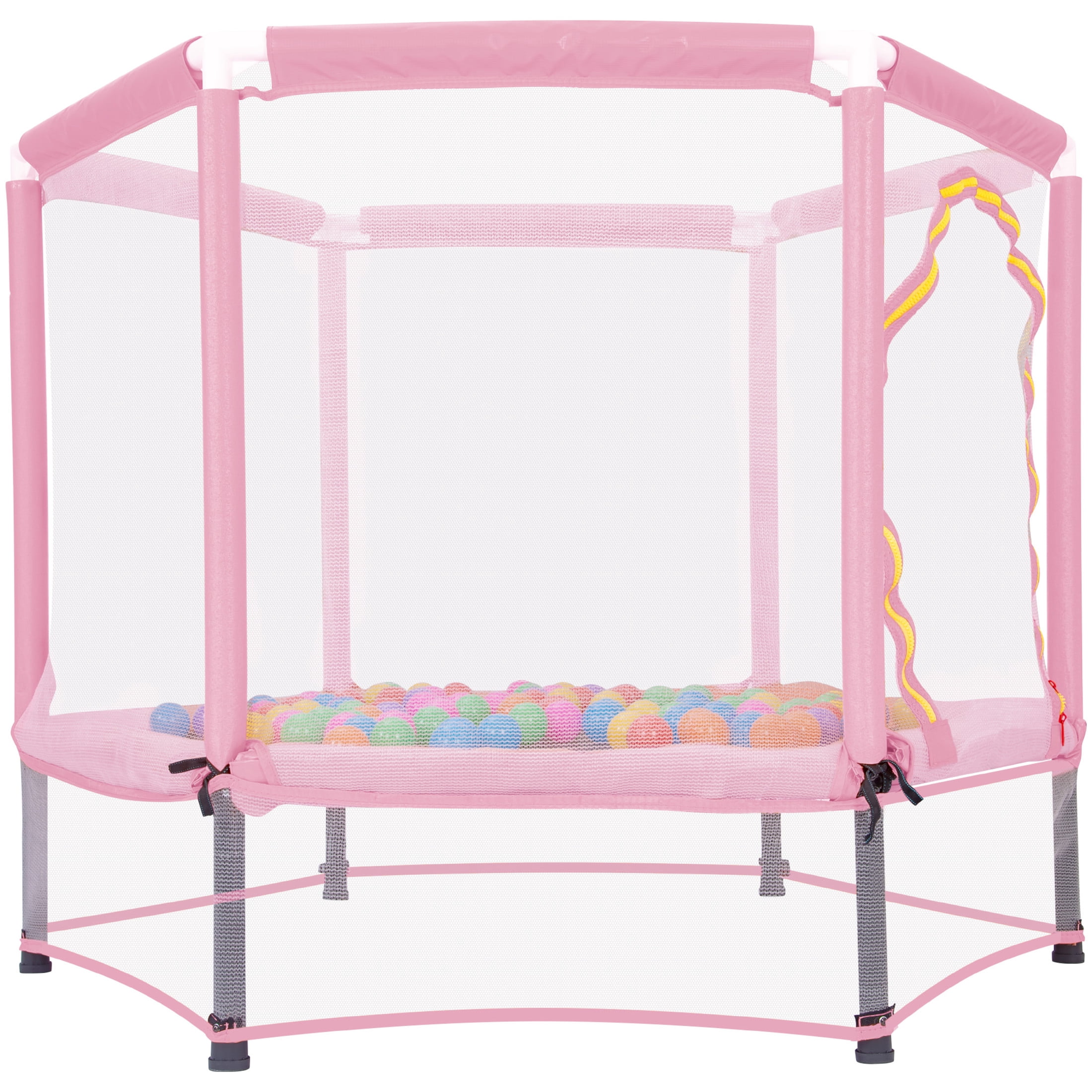 Noble House 55" Trampoline for Kids with Safety Enclosure Net & Ocean Balls, Pink