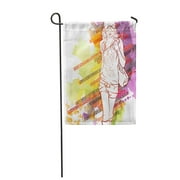 SIDONKU Colorful Modern Watercolor of Pretty Girl in Sketch Red Garden Flag Decorative Flag House Banner 12x18 inch
