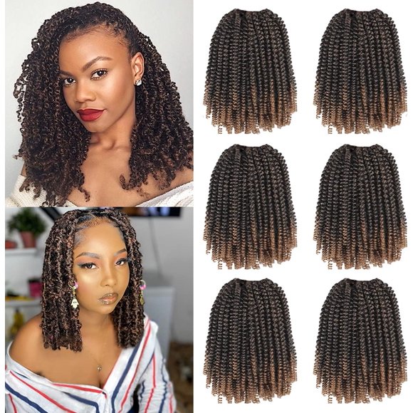 shiyou-8 Inch 90strands Natural Spring Twist Hair Crochet Braids Hair for Distressed Butterfly Locs Fluffy Twist Hair Bomb Twist Hair Passion Twist Hair Ombre Colors Hair Extension Kanekalon Syntheti