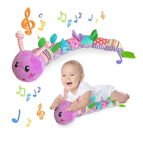 Musical Caterpillar Toys, Infant Stuffed Animal Toys with Crinkle, Rattle and Textures, Soft Sensory Toys for Tummy Time Newborn Boys Girls 0 3 6 12 Months