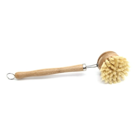 

1Pc Long Handle Pan EL Wooden Kitchen Pot Brush Wood Tool Bowl Washing Household Brush brown 24cm