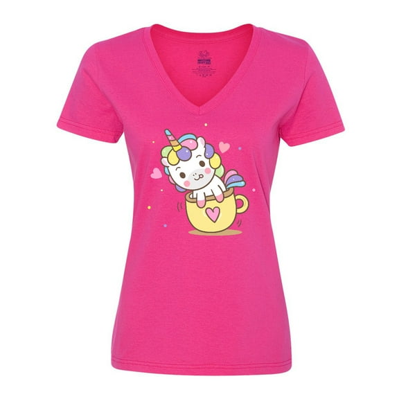 Inktastic Teacup Unicorn Women's V-Neck T-Shirt