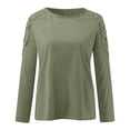 thumbnail image 3 of Womens T Shirts Round Neck Solid Color Hollow Out Lace Long Sleeved T Shirt Spring Summer Tee Shirt Tops, 3 of 4