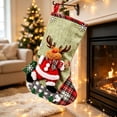 thumbnail image 3 of Yangka Christmas Decoration Rustic Burlap Embroidered Stocking With 3D Santa Reindeer Applique And Plaid Cuff For Fireplace Mantel Holiday Party Decor,Army Green, 3 of 5