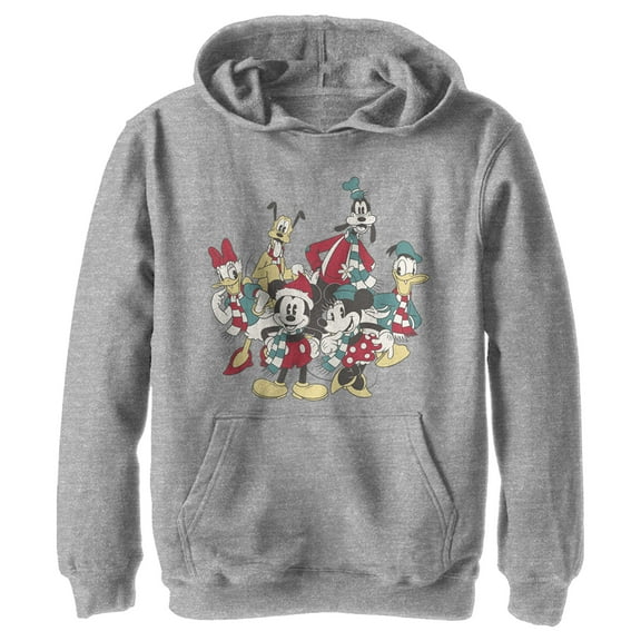 Boy's Mickey & Friends The Gangs Together For Holiday  Pull Over Hoodie Athletic Heather Small