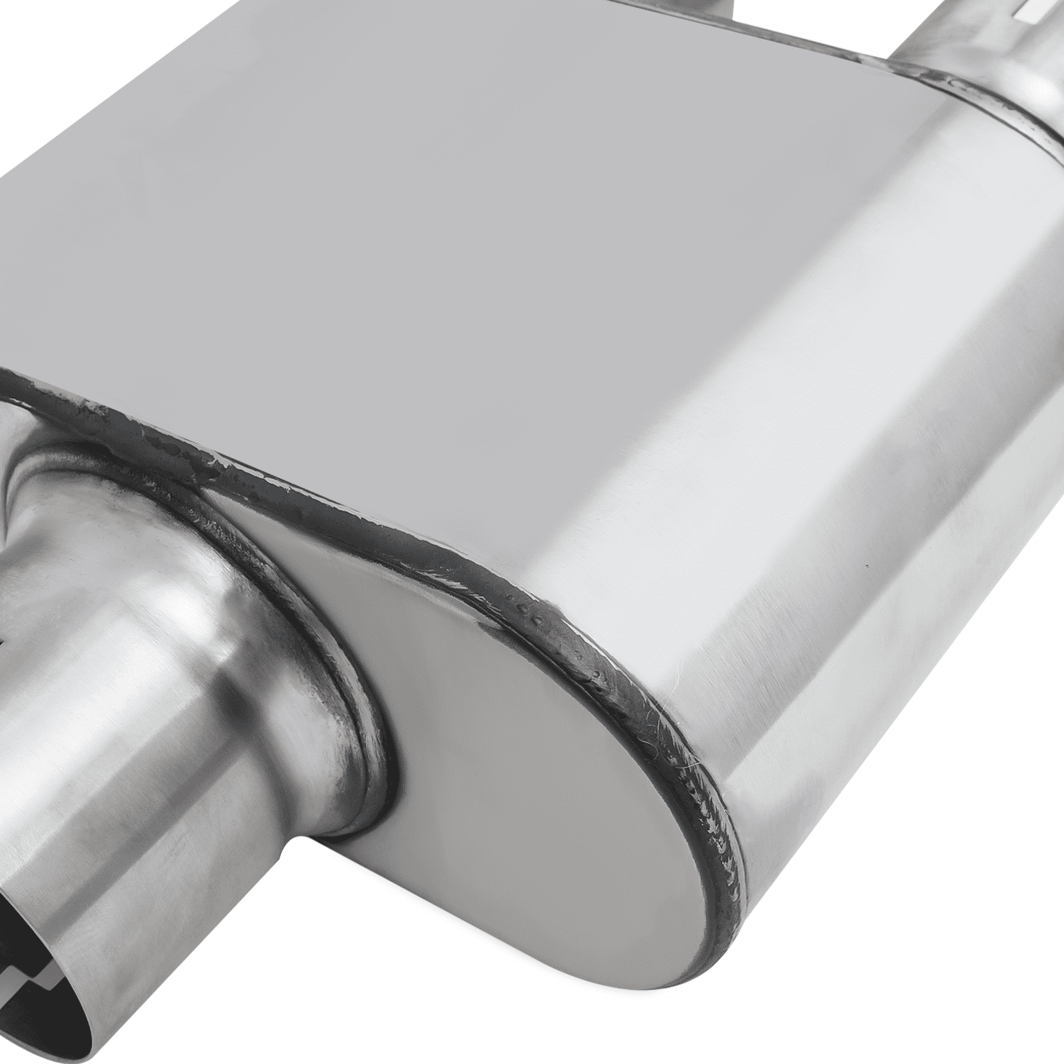 Magshion Chrome 2.5" Inlet 2.25" Outlet Stainless Steel Dual Chambered Exhaust Muffler Straight-Through Round Tip