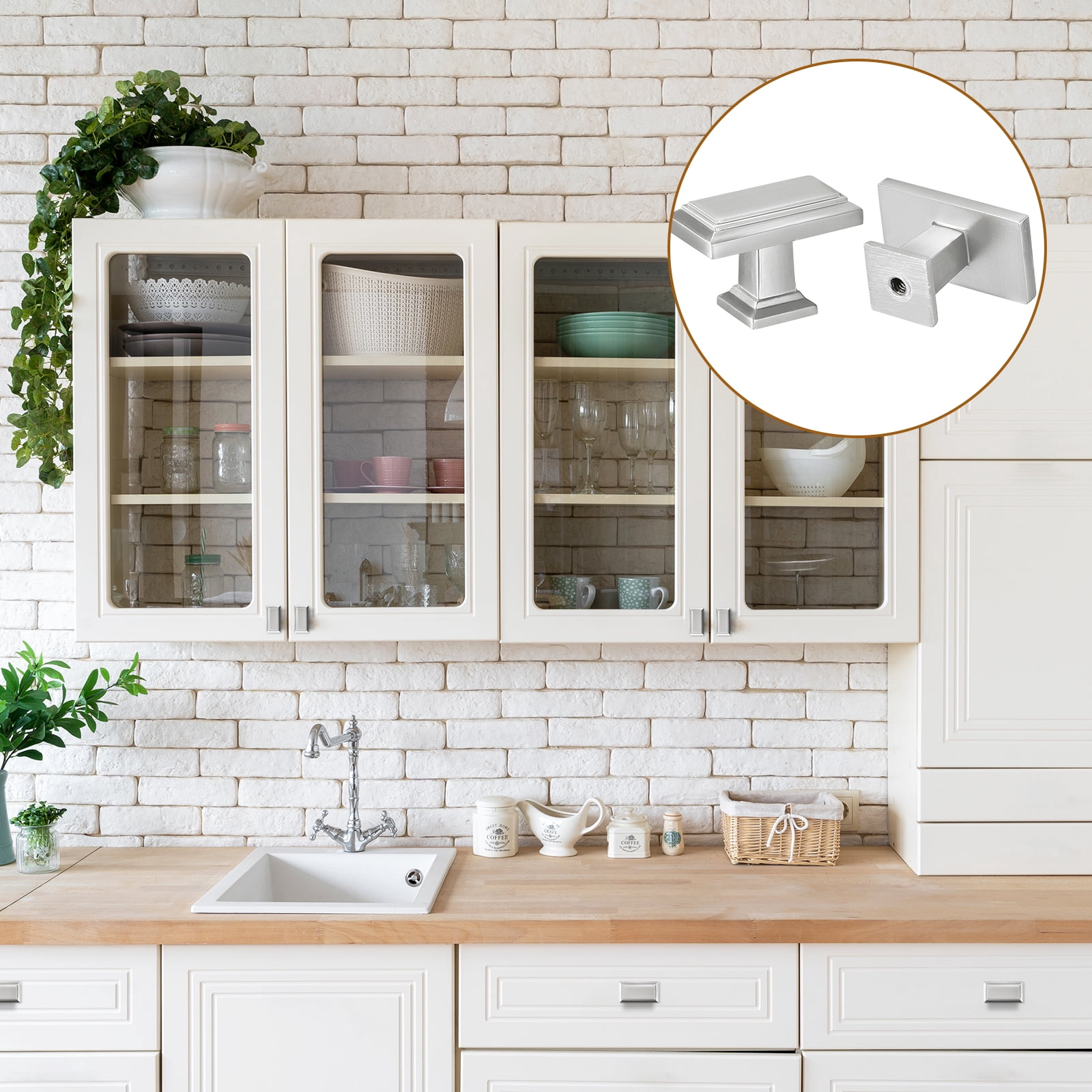 10 Pack Cabinet Knobs 1.37 Inch(35mm) Rectangle Cabinet Handles Dresser Knobs for Cupboard Silver