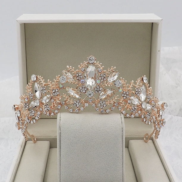 Nvzi Tiara de boda para novia, diadema de princesa, corona de novia, joyería para el cabello con diamantes de imitación de cristal,graduación, boda, fiesta de disfraces (rosa)