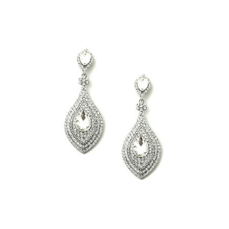 Around Crystal - Rhodium Crystal Rhinestones around Crystal Teardrops Dangle Earrings