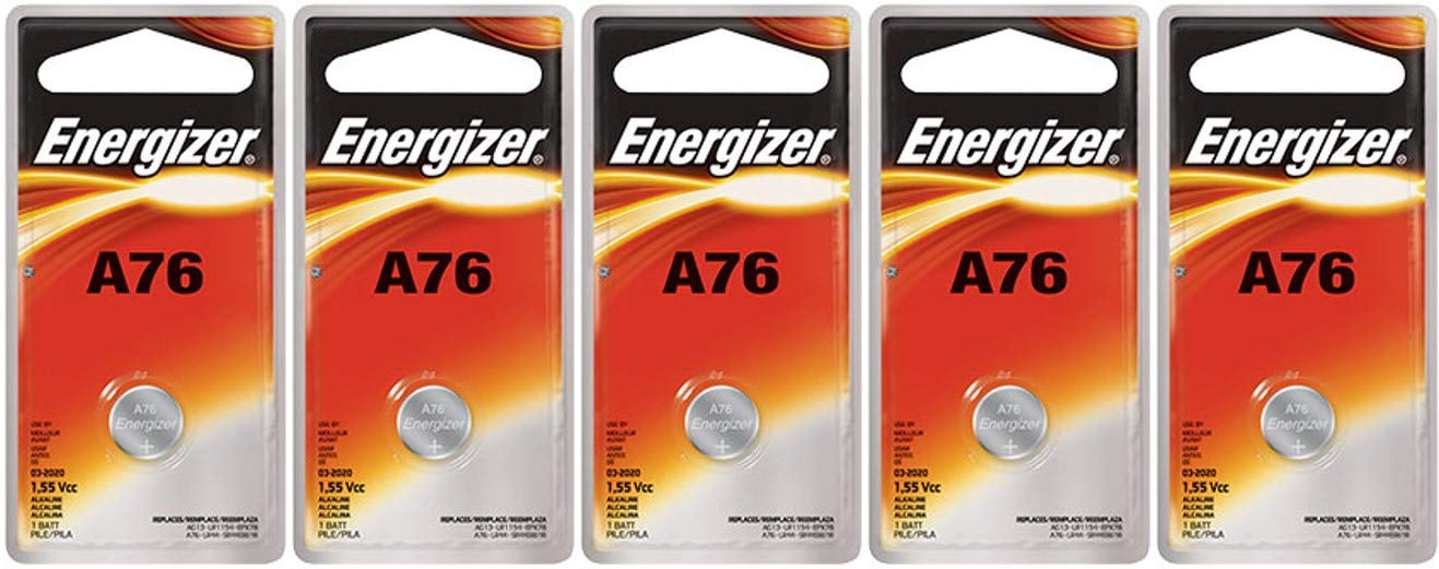 5 Energizer A76 LR44 1.55V Button Cell Alkaline Batteries