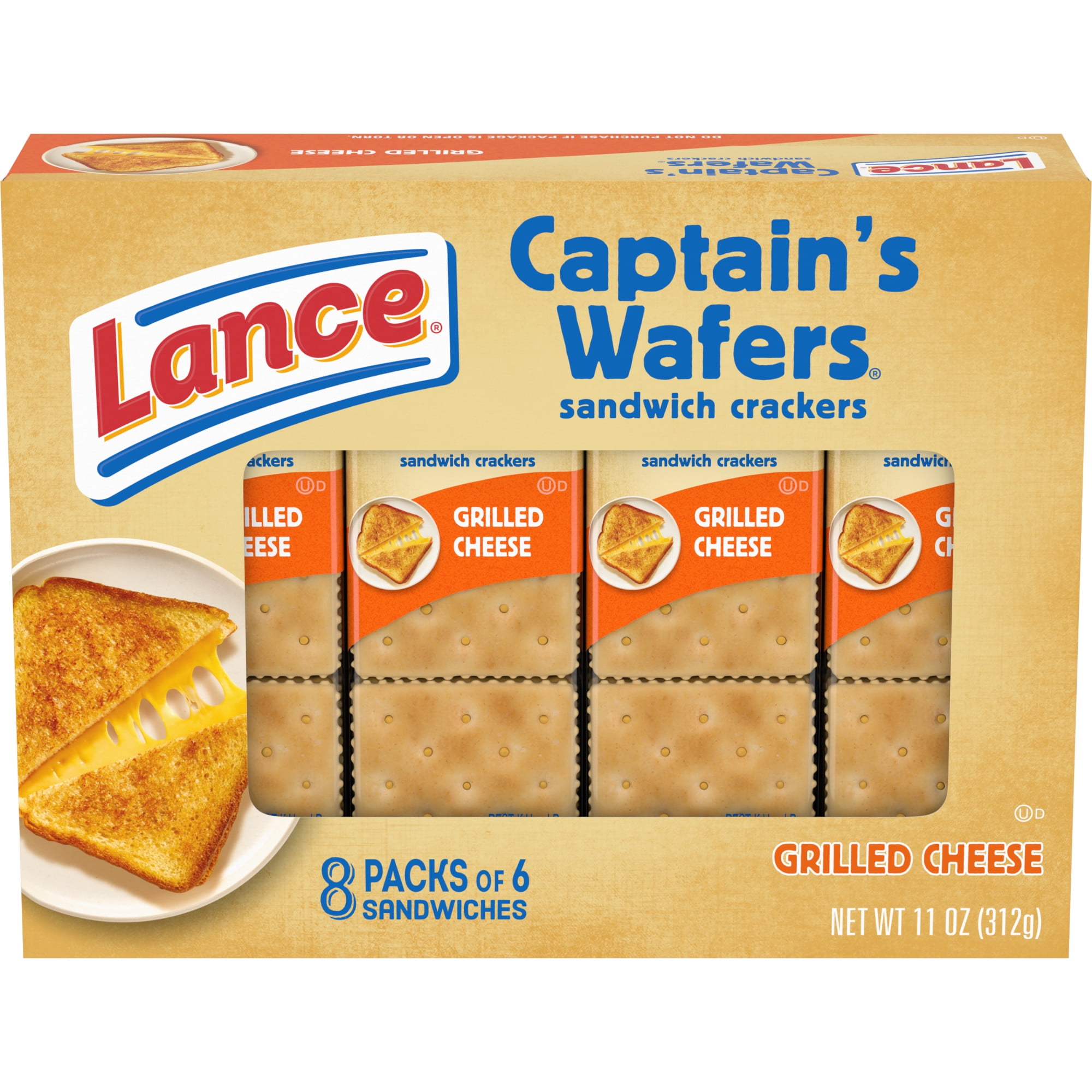Lance Sandwich Crackers, Captain's Wafer Grilled Cheese, 8 Individual Packs, 6 Sandwiches Each