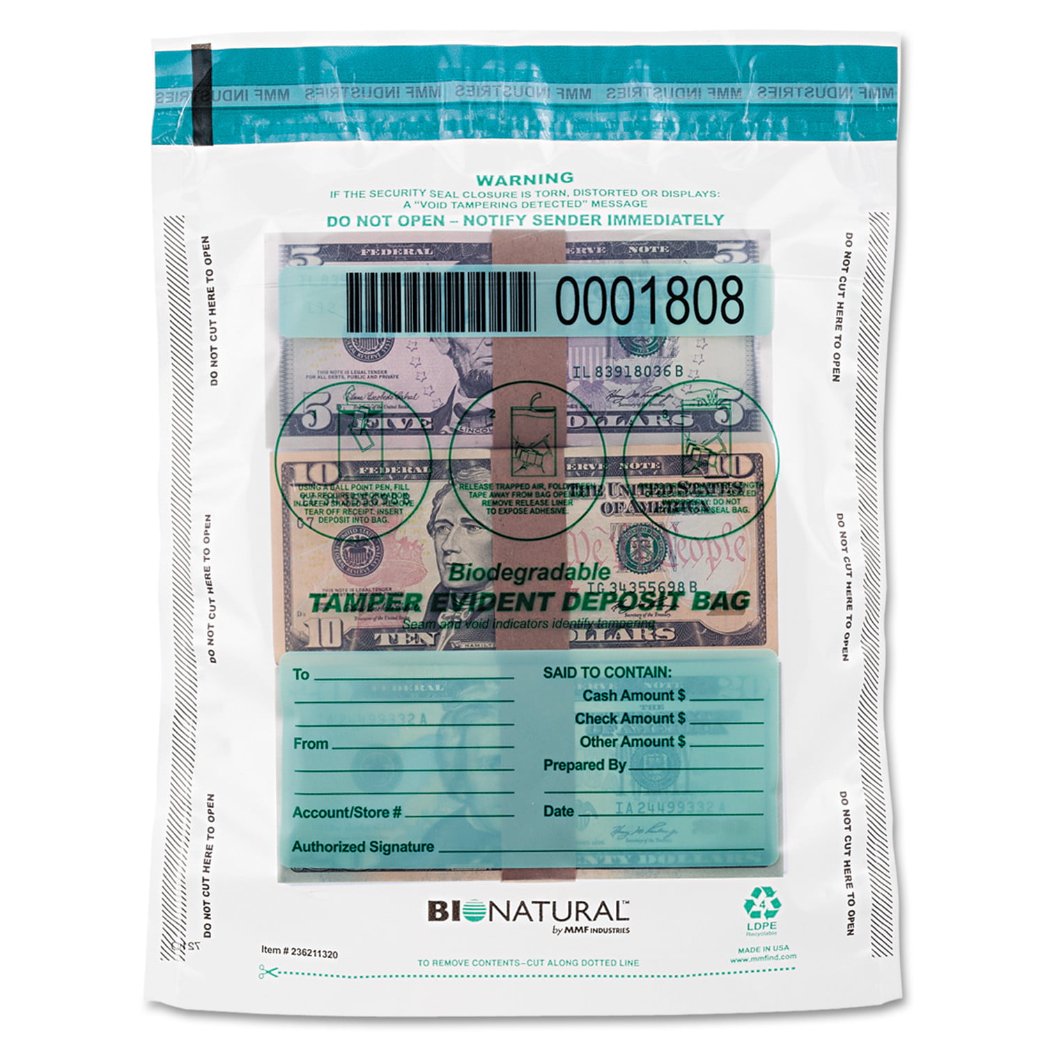 MMF Industries 236211320  BioNatural Cash Bags 9 x 12 Clear 100 count 