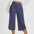 thumbnail image 3 of Women's Capris Pants Wide Leg Elastic Waist Drawstring Yoga Pants with Pockets Summer Hiking Sport Loose Trousers ,Blue,S, 3 of 8