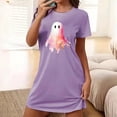 thumbnail image 1 of Sakmal Robe de Nuit Grande Taille pour Femmes Violette Ludique d'Halloween Douce Chemise de Nuit Col Rond Courte Imprimé Fantôme Manches Courtes Robes de Nuit P-2TG, 1 of 5