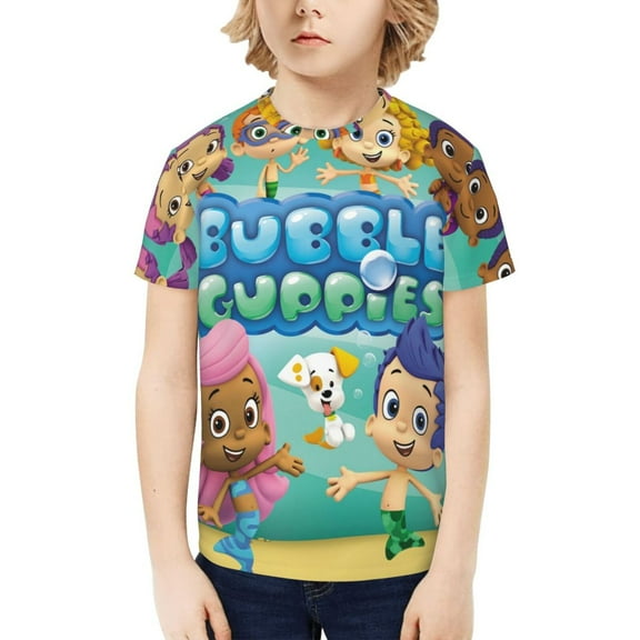 Bubble Guppies Teenage T-Shirt Kids 3D Print Graphic Shirts Summer Round Neck Short Sleeve Funny Cartoon Casual Top Tees for Youth Boys Girls