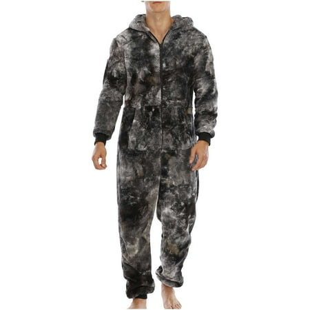 

Cglfd Men Casual Zipper Hood Suit Tie-Dye One-Piece Suit Home Clothes And Pajamas