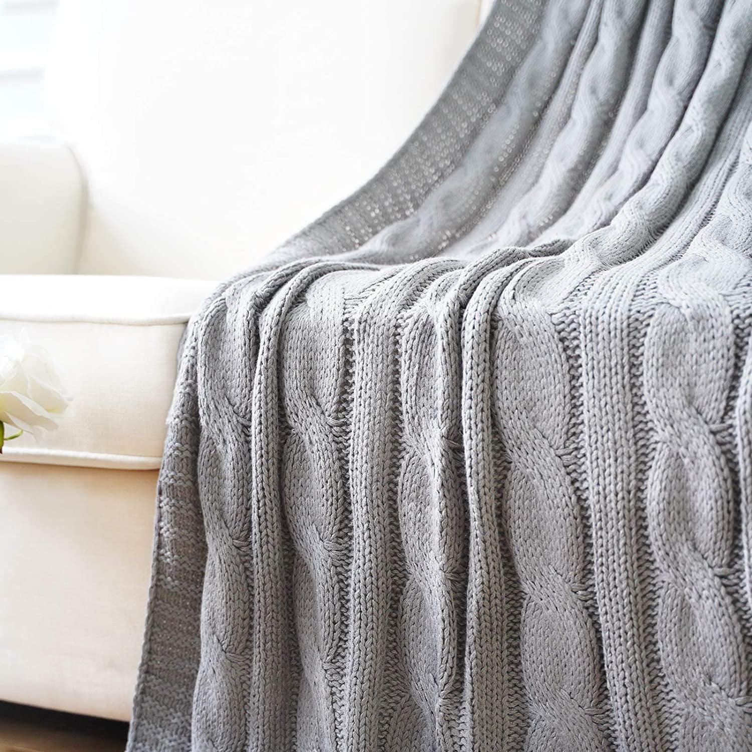 BATTILO Home Grey Cable Knit Throw Blanket for Sofa Comforter Couch Bed Recliner Living Room Bedroom Decor 50 x 60 Walmart