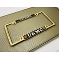 thumbnail image 3 of [Officially Licensed US Marine Corps Product] - USMC Veteran - Domed Custom-Made Personalized Narrow (Thin) Top 4 Hole Metal Car License Plate Frame with Free caps - Gold Frame (Qty: 1), 3 of 9