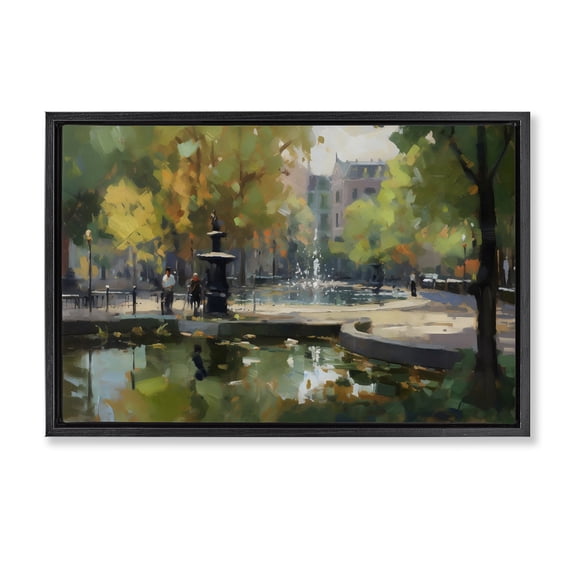 Stupell Industries Autumn Reflections at Park Fountain Black Framed Floater Canvas Wall Art, design by Creative Studio