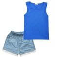 thumbnail image 3 of HAYIMI Child Girls Outfit Sets Summer Vest Tops And Denim Shorts Two Piece Outfit Casual Solid Color Fashionable Kids Round Neck Clothes Sets , Blue, 3 of 3
