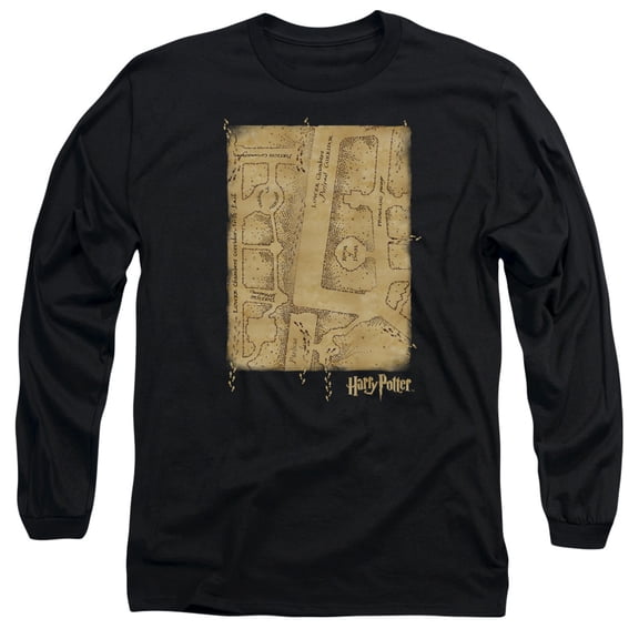 Harry Potter Marauders Map Interior Long Sleeve Adult 18/1 T-Shirt Black