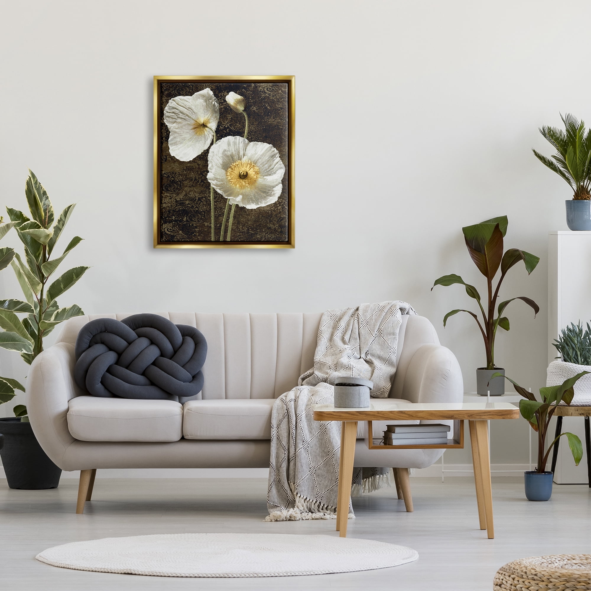 Stupell Industries Budding White Poppies Botanical & Floral Painting Gold Floater Framed Canvas Art Print Wall Art, 25 x 31