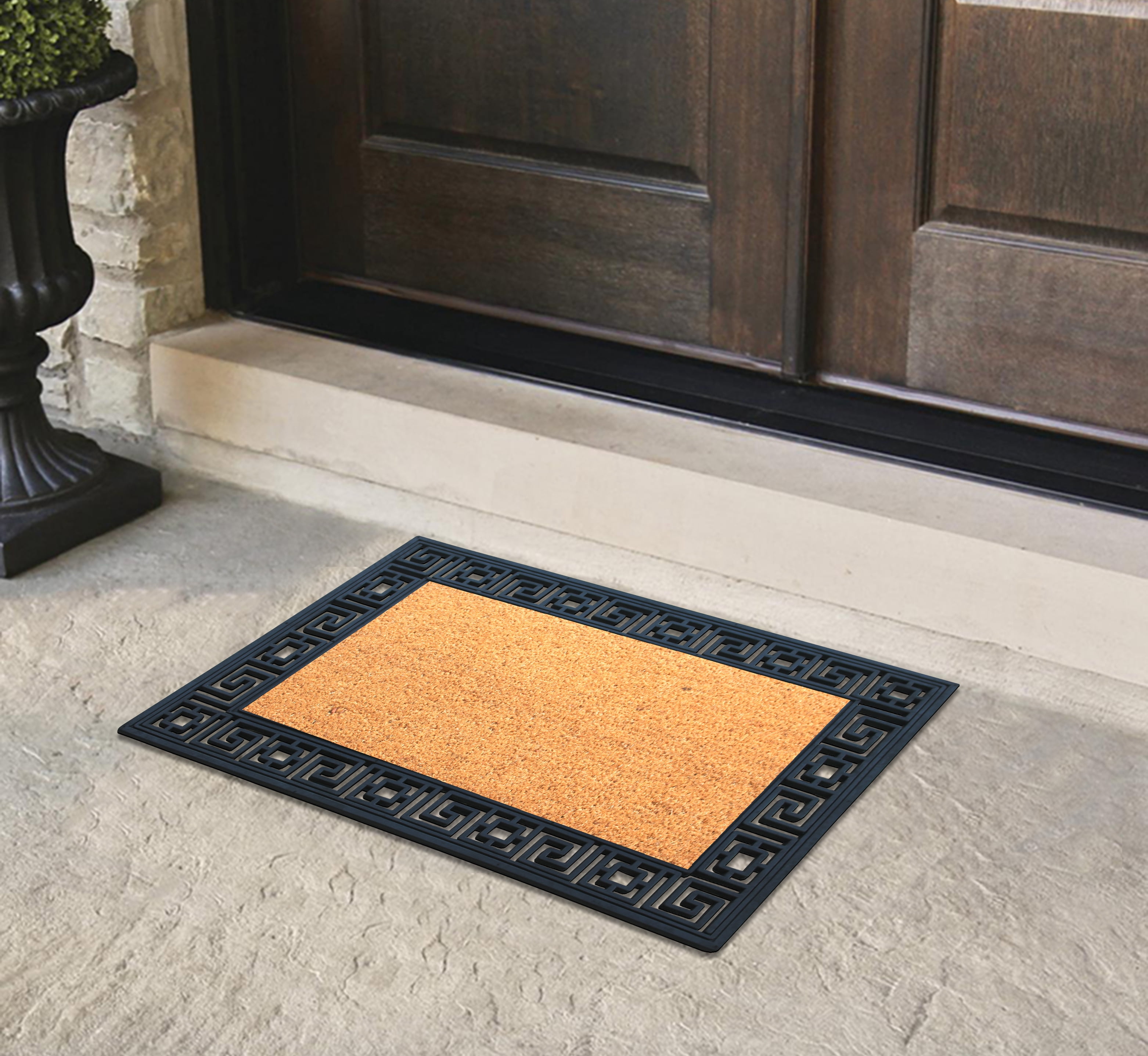 A1 Home Collections 36"×24" Natural Coir & Rubber Doormat - Decorative Welcome Design, Heavy Duty Coconut Fiber Entry Mat with Non-Slip Backing - Anti-Shed Treated, Low Profile Outdoor Front Door Mat