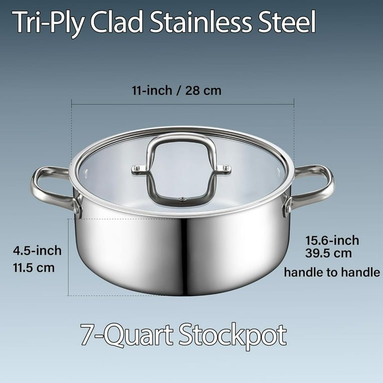 Cook N Home Stainless Steel Stockpot with Lid 7 Quart, Tri-Ply