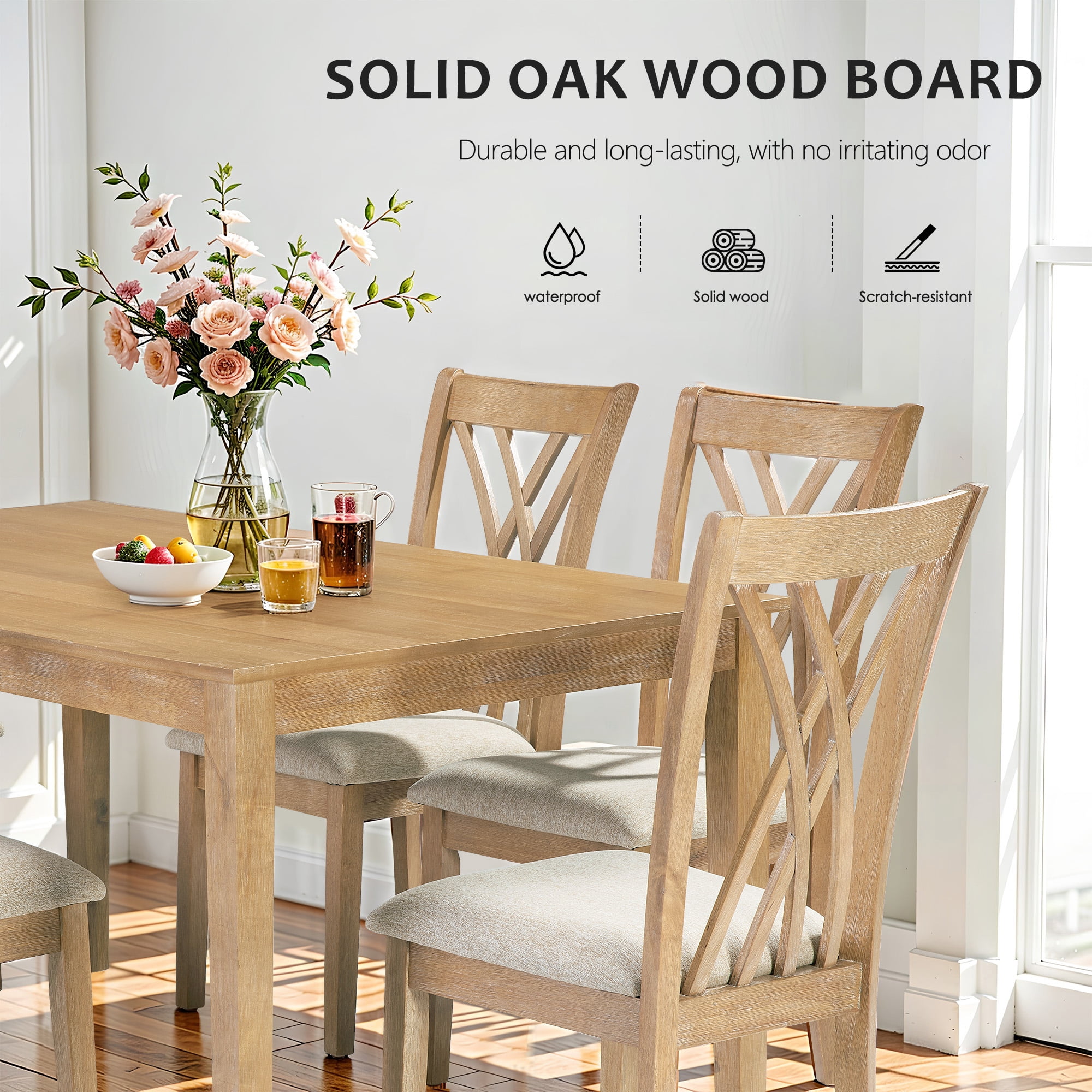 Yoneston Modern Dining Table for 4, 60" Large Wood Dining Table Set with 4 Chairs for Living Room, Kitchen and Pantry