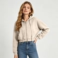 thumbnail image 6 of Zip up Hoodie Women Oversized Cropped Plain Sweatshirt Full Zip Drawstring Hooded Slouchy Jacket with Pocket Beige XL, 6 of 8