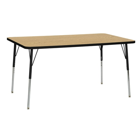 ECR4Kids 36in x 60in Rectangle Premium Thermo-Fused Adjustable Activity Table Oak/Black/Black - Standard Swivel