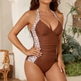 thumbnail image 2 of Wxolcjlv Womens One-Piece Swimsuits Color Block Pearls Push Up Deep V Halter Monokini Swim Suits, 2 of 7