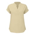 thumbnail image 4 of Vestidos Casuales Para Mujer, Blusas De Mujer De Moda Suéter de mujer de color liso de imitación de lino y lino con hombros descubiertos y cuello en V de manga corta a la moda, 4 of 5