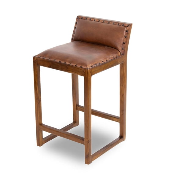 Mid Century Modern Janet Cognac Tan Leather Counter Stool