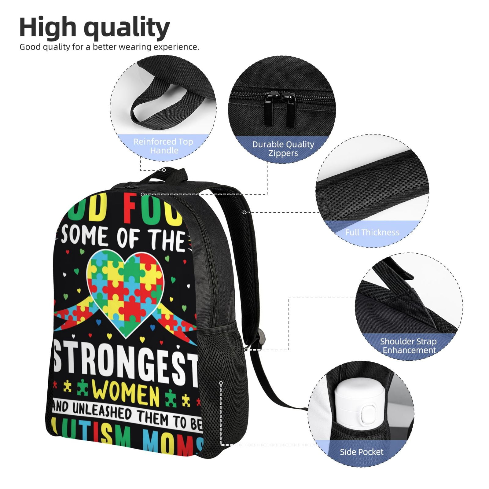 Xecao I Love With Autism Print School Backpack with Laptop Compartment Small Travel Laptop Backpack for Women Men Waterproof College Backpack Simple School Bag