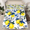 thumbnail image 2 of Manfei Tropical Fruit Bed Sheets,Cute Lemon King Sheets,Yellow Blue White Sheet Set For Child,Breathable Home Decor,4-Piece, 2 of 7