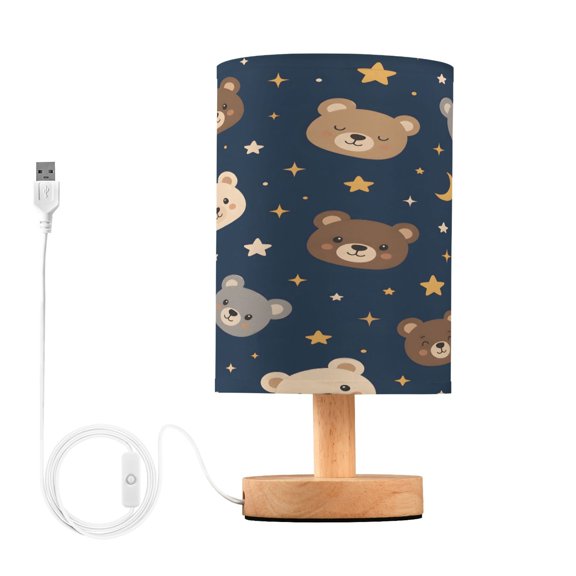 Bears Stars Table Lamp, Fully Dimmable Nightstand Lamp with USB and Linen Fabric Shade, Modern Gifts for Bedroom, Living Room, Office