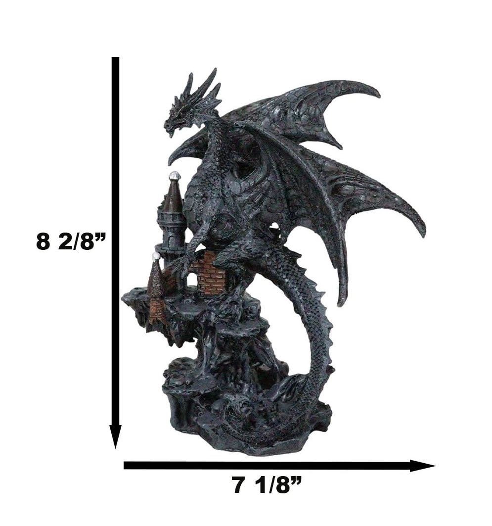 Gargantuan Stone Dragon Guarding Medieval Castle On Mountain Steppes Figurine