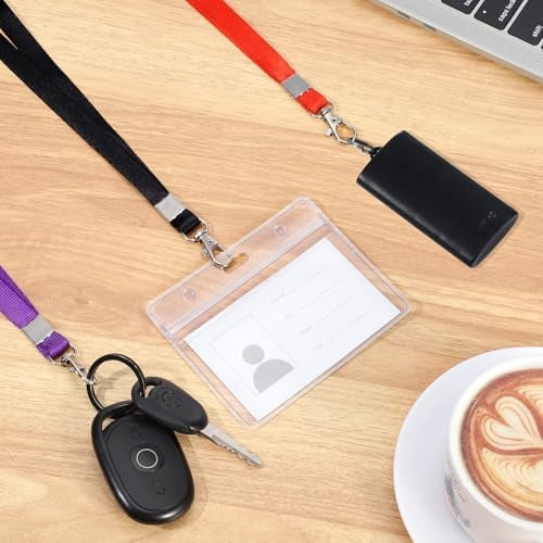 30 Pack Name Tag Lanyards with Id Holder, Clear Plastic Horizontal Name Tags Holders and Black Badge Lanyards with ID Holder for School Office Team Workers Volunteers (Multicolor)