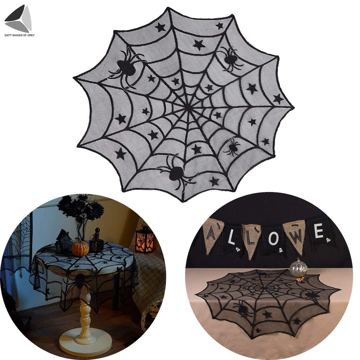 Details about   Black Lace Spiders Web Halloween Table Clothes Table Cover Lamp Shades Fireplace 