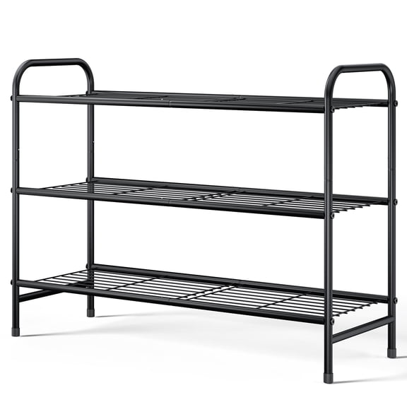 Kitsure 3-Tier Metal Shoe Rack, Stackable for Closet, Entryway, Living Room, Garage, Holds Up to 16 Pairs, Black